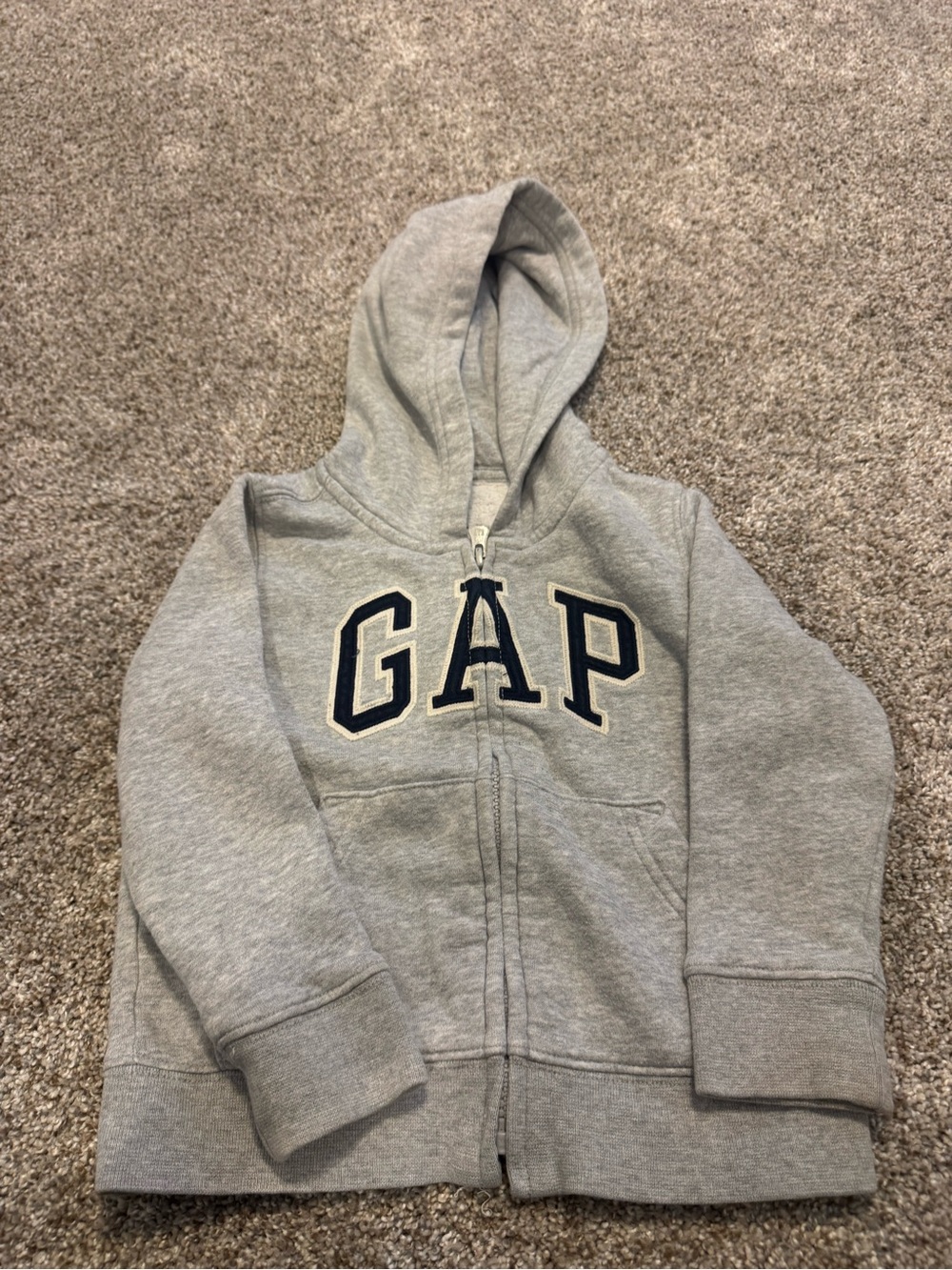 GAP Kids Light Gray Full-Zip Hoodie with Navy Logo